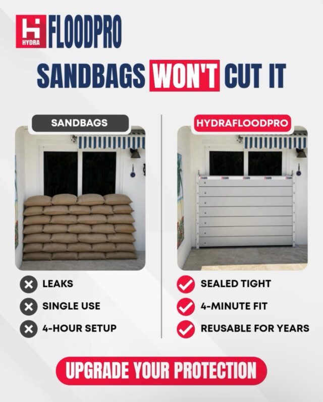 Sandbags were the best option… 50 years ago.
Today in Pinellas County, you have something better:
❌ Sandbags: 4 hours to set up, water still leaks through, and they’re trash after one storm.
✅ HydraFloodPro: 4-minute install, sealed tight, reusable for years.
It’s not just faster. It’s safer, cleaner, and cheaper in the long run.
When the next alert hits, you don’t want to be stacking bags in the rain.
👉 Get a quote before storm season catches you off guard. Link in bio.

#FloodProtection #PinellasCounty #HurricanePrep #FloridaHomeowners #HydraFloodPro